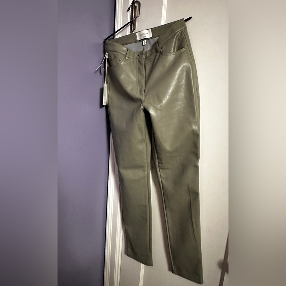 Aritzia Butter Sage Green Melina Skinny Faux Leather Pants Size 6